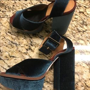 Zara velvet teal chunky heels